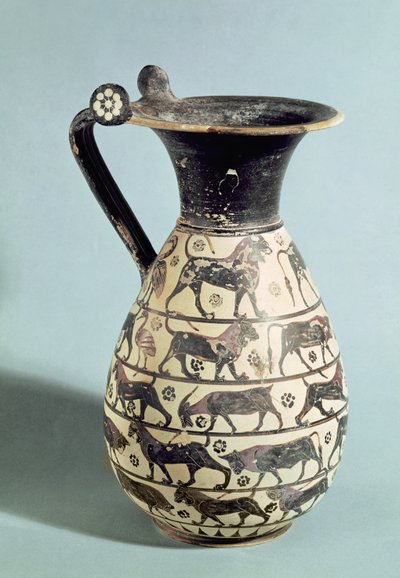 Corinthische oinochoe versierd met leeuwen, uit Vulci, c.530-520 v.Chr. door Greek